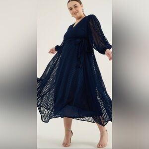 New Elegant Chevron asymmetrical hem Navy Blue Women's Dress size 4X 🌹🌸🌺